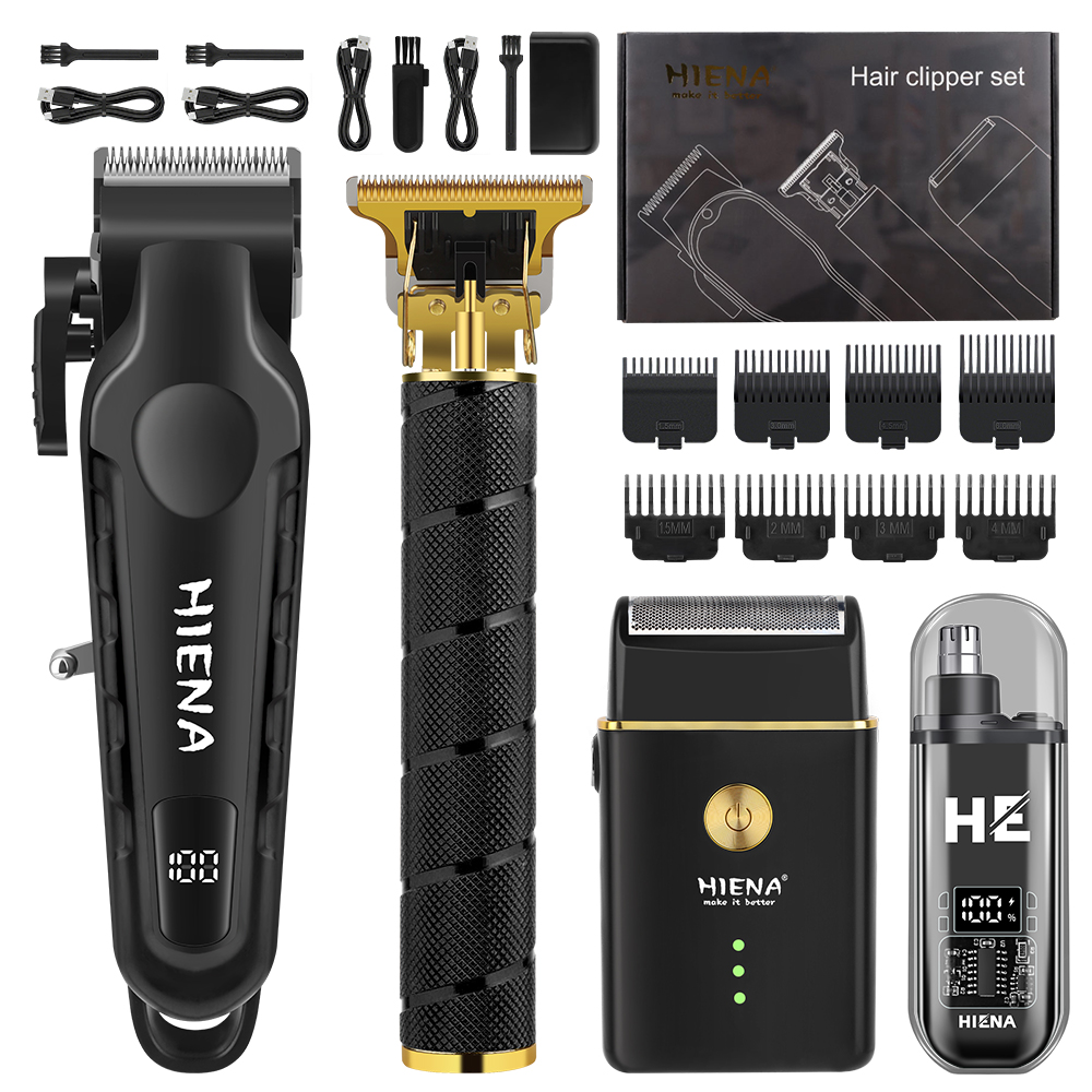 Mens Grooming Barber - HIENA 4-in-1 Haarschneidemaschinen-Set Kabelloser Barber-Trimmer-Kit mit