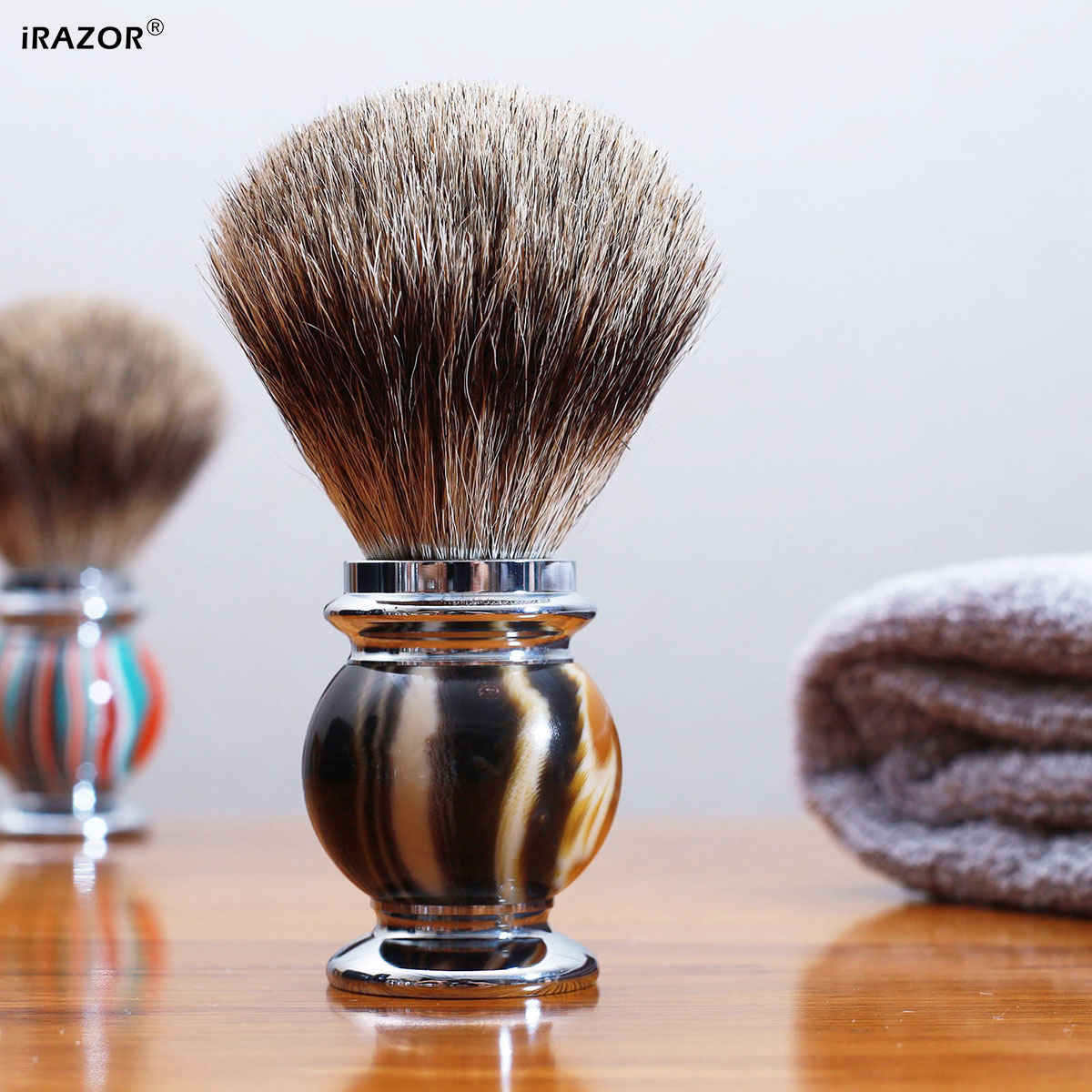 Mens Grooming Barber - iRAZOR Silvertip Rasierpinsel für Männer, ultraweicher,