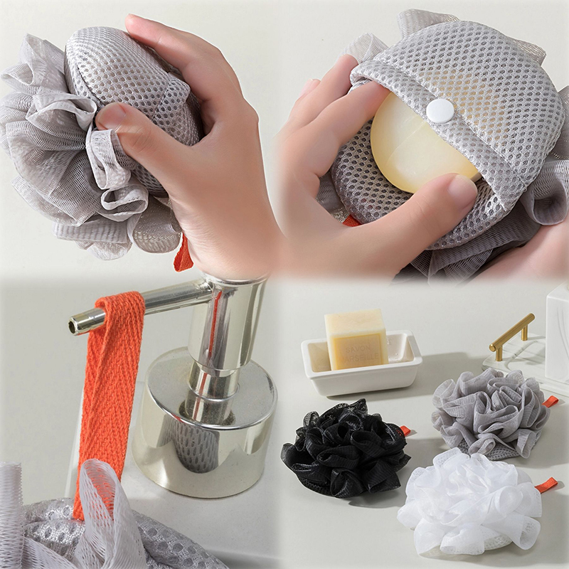 Exfoliating Scrub Mens - 1 Stück weicher Luffa-Schwamm-Badekugel – 2-in-1-Seifenspender