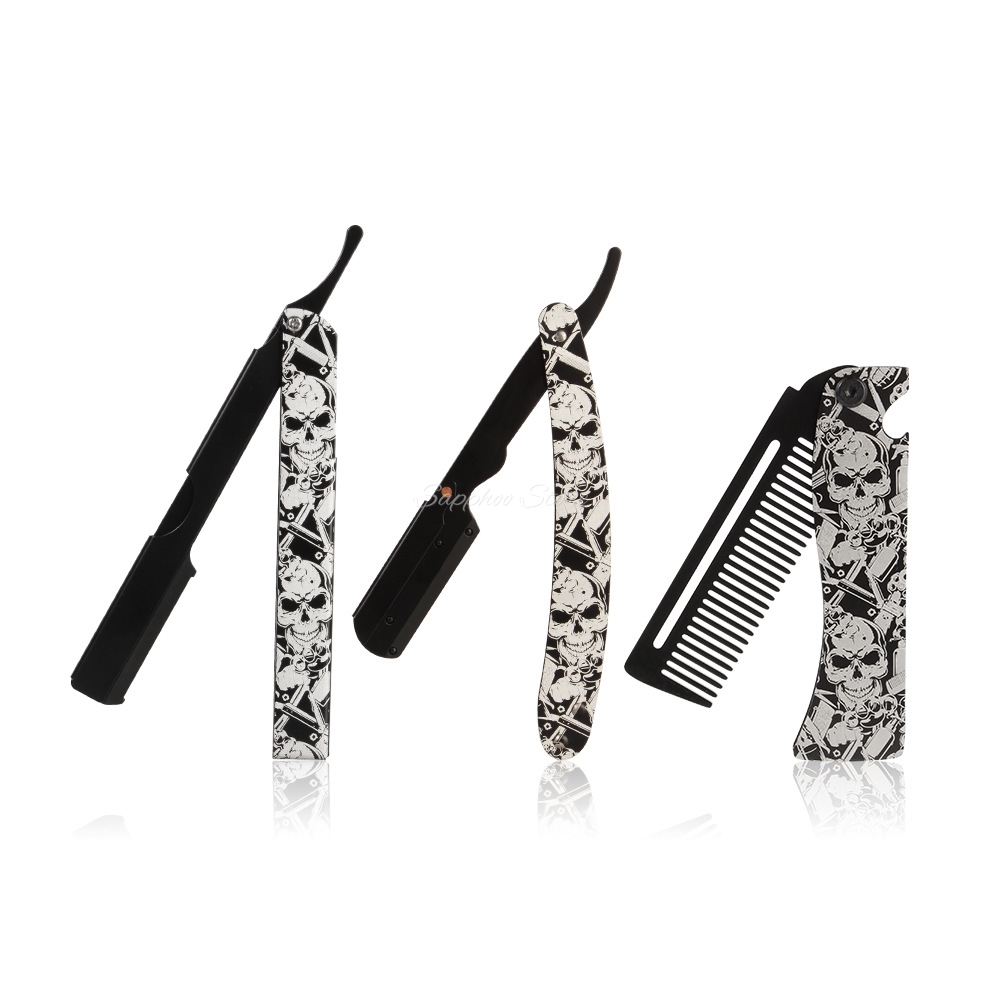 Mens Grooming Barber - 2026 Barbier-Klappmesser-Rasier-Set mit Totenkopfmuster, Metall-Rasiermesser &